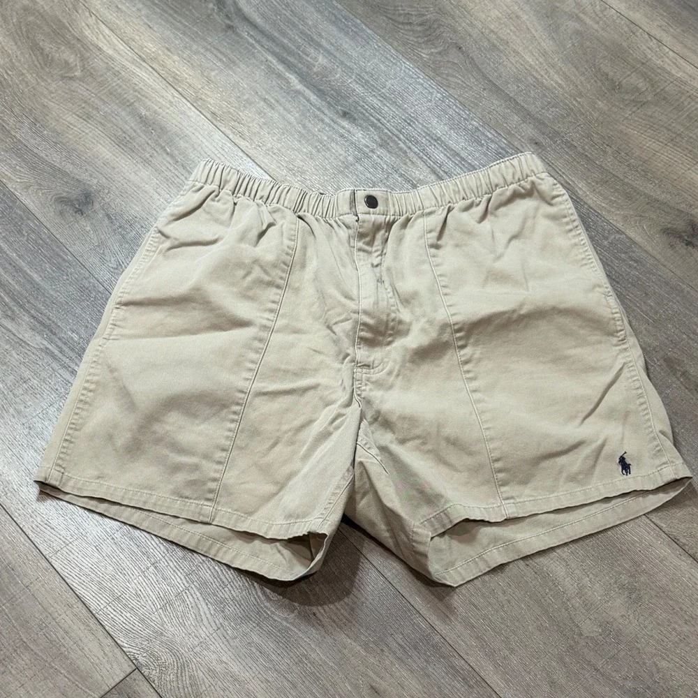 Vintage 90's Polo Ralph Lauren Khaki Mens Large Shorts Elastic Waist Preppy